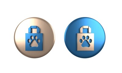 Fototapeta premium Colorful Shopping bag pet icon isolated on white background. Pet shop online. Animal clinic. Circle button. 3D render illustration