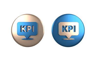 Colorful KPI - Key performance indicator icon isolated on white background. Circle button. 3D render illustration