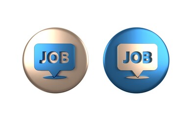 Colorful Speech bubble with job icon isolated on white background. Recruitment or selection concept. Search for employees and job. Circle button. 3D render illustration