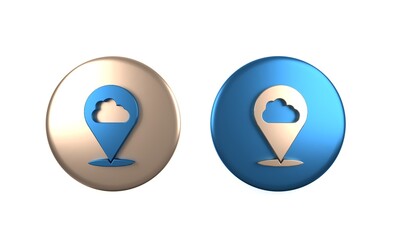 Colorful Location cloud icon isolated on white background. Circle button. 3D render illustration