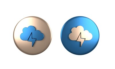 Colorful Storm icon isolated on white background. Cloud and lightning sign. Weather icon of storm. Circle button. 3D render illustration