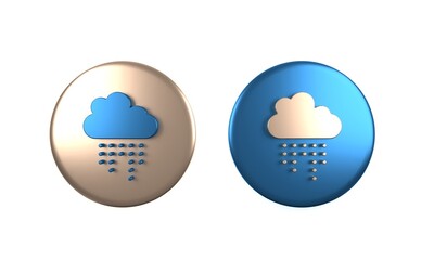 Colorful Cloud with rain icon isolated on white background. Rain cloud precipitation with rain drops. Circle button. 3D render illustration
