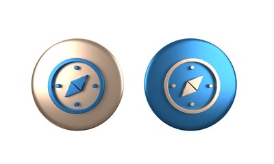 Fototapeta premium Colorful Compass icon isolated on white background. Windrose navigation symbol. Wind rose sign. Circle button. 3D render illustration
