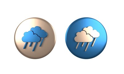 Colorful Cloud with rain icon isolated on white background. Rain cloud precipitation with rain drops. Circle button. 3D render illustration
