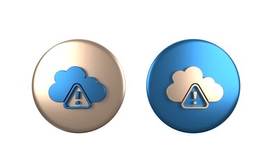 Colorful Storm warning icon isolated on white background. Exclamation mark in triangle symbol. Weather icon of storm. Circle button. 3D render illustration