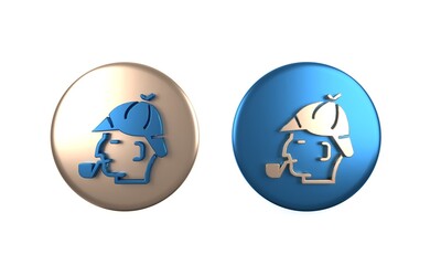 Colorful Sherlock Holmes with smoking pipe icon isolated on white background. Detective. Circle button. 3D render illustration