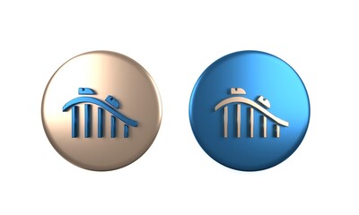 Colorful Roller coaster icon isolated on white background. Amusement park. Childrens entertainment playground, recreation park. Circle button. 3D render illustration