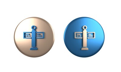 Obraz premium Colorful Road traffic sign. Signpost icon isolated on white background. Pointer symbol. Street information sign. Direction sign. Circle button. 3D render illustration