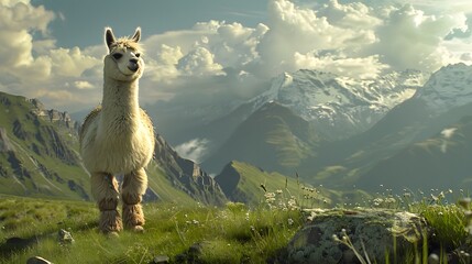 Alpaca in a mountainous landscape