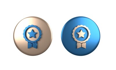 Colorful Medal with star icon isolated on white background. Winner achievement sign. Award medal. Circle button. 3D render illustration