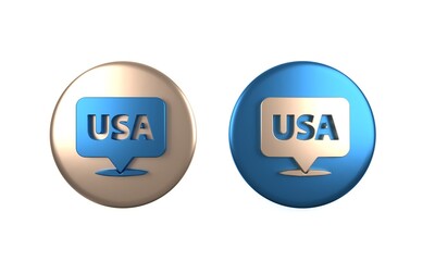 Colorful USA Independence day icon isolated on white background. 4th of July. United States of America country. Circle button. 3D render illustration