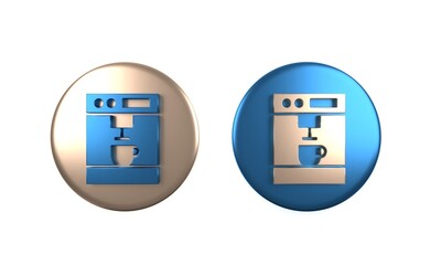 Fototapeta premium Colorful Coffee machine icon isolated on white background. Circle button. 3D render illustration