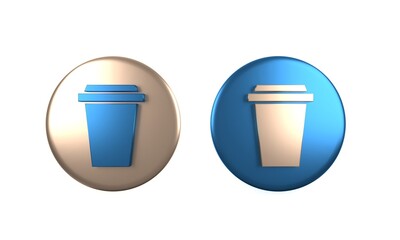 Colorful Coffee cup to go icon isolated on white background. Circle button. 3D render illustration
