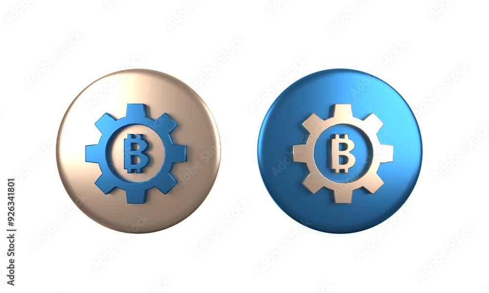 Poster colorful cryptocurrency coin bitcoin icon isolated on white background. gear and bitcoin setting. bl