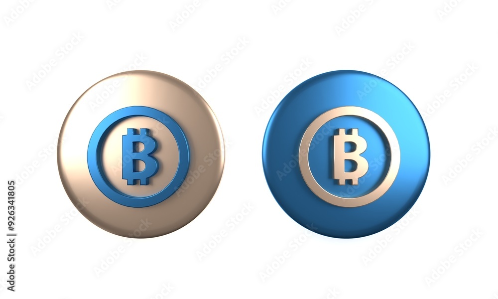 Poster colorful cryptocurrency coin bitcoin icon isolated on white background. physical bit coin. blockchai
