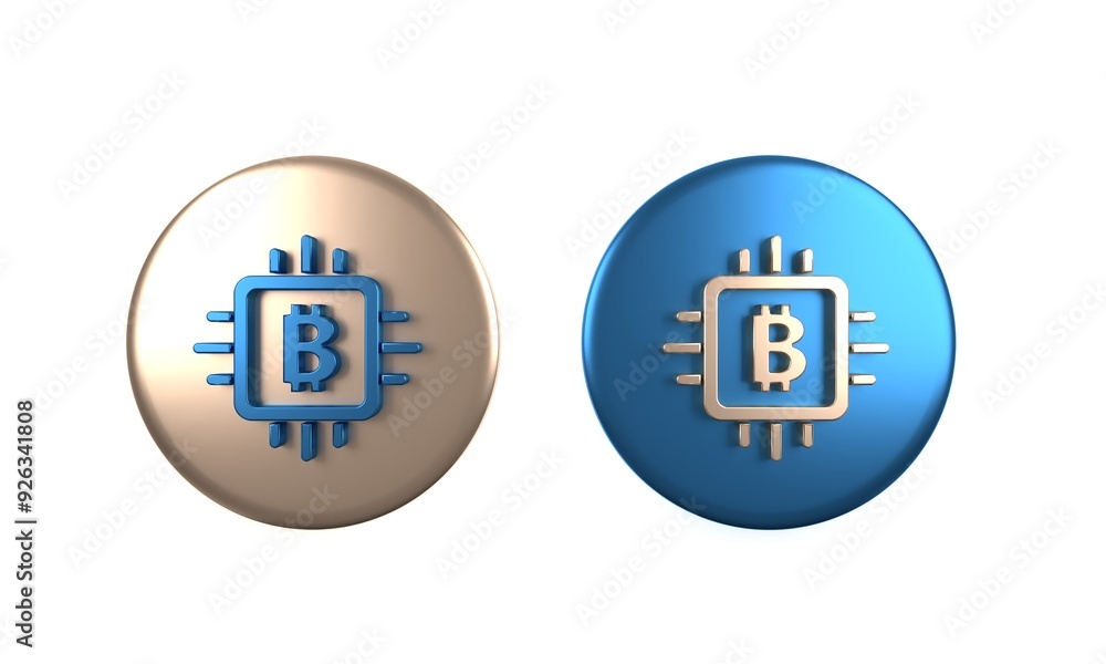 Poster colorful cpu mining farm icon isolated on white background. bitcoin sign inside processor. cryptocur