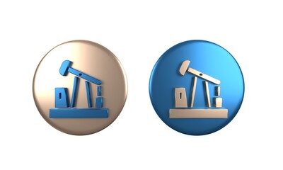 Colorful Oil pump or pump jack icon isolated on white background. Oil rig. Circle button. 3D render illustration