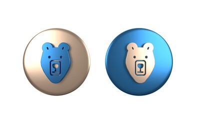Colorful Bear head icon isolated on white background. Circle button. 3D render illustration