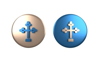 Colorful Christian cross icon isolated on white background. Church cross. Circle button. 3D render illustration
