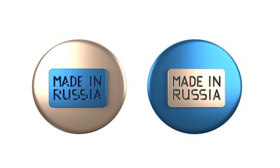 Colorful Made in Russia icon isolated on white background. Circle button. 3D render illustration