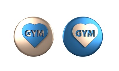 Colorful Fitness gym heart icon isolated on white background. I love fitness. Circle button. 3D render illustration
