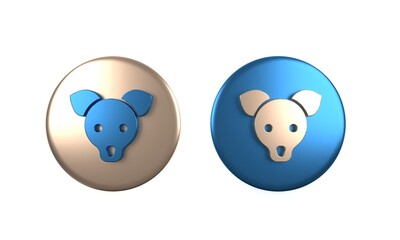 Colorful Dog icon isolated on white background. Circle button. 3D render illustration