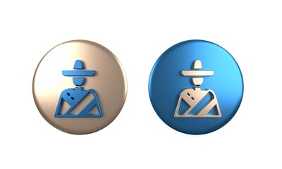 Colorful Mexican man wearing sombrero icon isolated on white background. Hispanic man with a mustache. Circle button. 3D render illustration