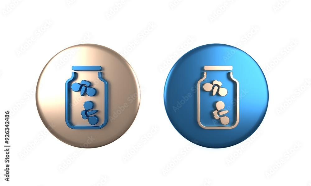 Poster colorful fireflies bugs in a jar icon isolated on white background. circle button. 3d render illustr