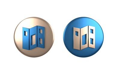 Colorful Museum guide brochure icon isolated on white background. Exhibition guidebook. Flyer, booklet, leaflet print. Circle button. 3D render illustration