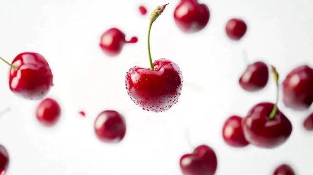 cherries falling, fresh fruit, cherry, berries, cherries stock video, background, delicious, tasty
