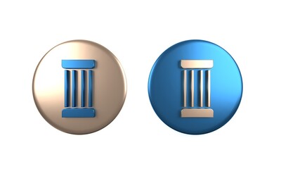 Colorful Ancient column icon isolated on white background. Circle button. 3D render illustration
