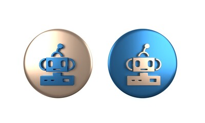 Colorful Robot toy icon isolated on white background. Circle button. 3D render illustration