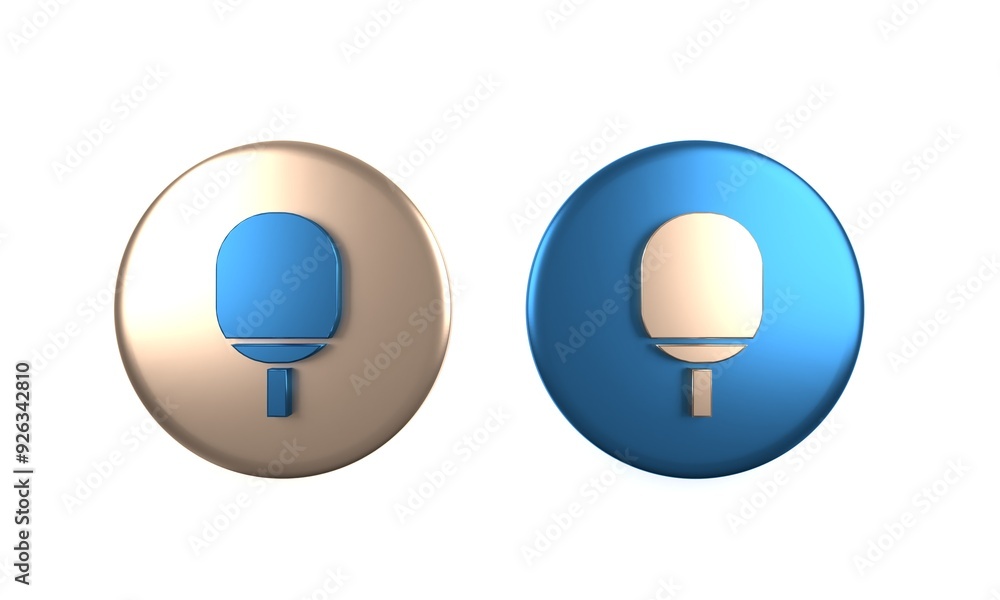 Poster colorful racket for playing table tennis icon isolated on white background. circle button. 3d render