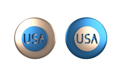 Colorful USA label icon isolated on white background. United States of America. Circle button. 3D render illustration