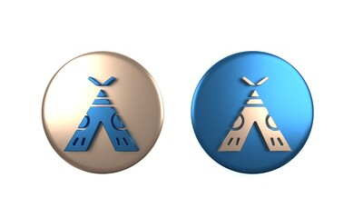 Colorful Traditional indian teepee or wigwam icon isolated on white background. Indian tent. Circle button. 3D render illustration
