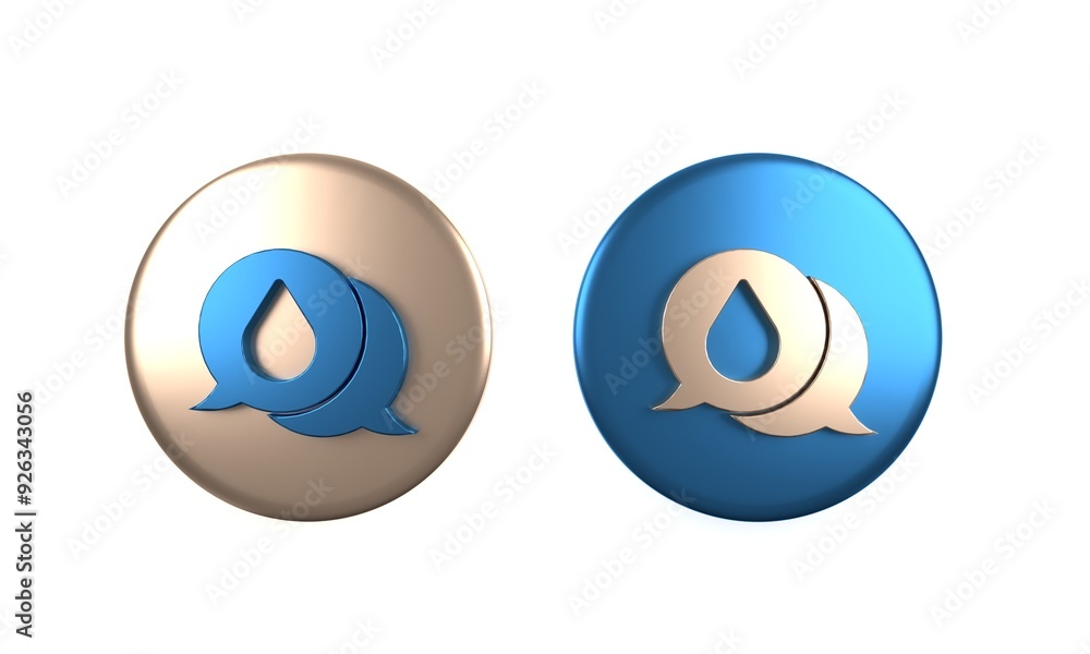 Poster colorful water drop with speech bubbles icon isolated on white background. circle button. 3d render 