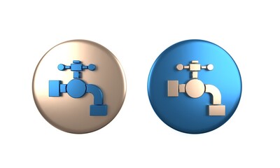 Colorful Water tap icon isolated on white background. Circle button. 3D render illustration