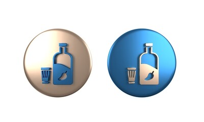 Colorful Vodka with pepper and glass icon isolated on white background. Ukrainian national alcohol. Circle button. 3D render illustration