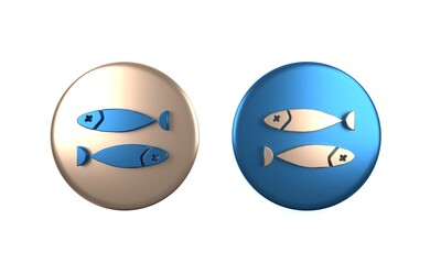 Colorful Dried fish icon isolated on white background. Circle button. 3D render illustration