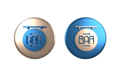 Colorful Street signboard with inscription Bar icon isolated on white background. Suitable for advertisements bar, cafe, restaurant. Circle button. 3D render illustration