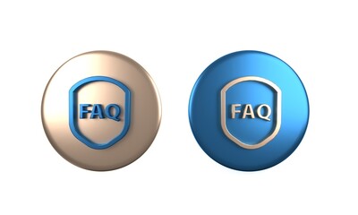 Colorful Shield with text FAQ information icon isolated on white background. Guard sign. Security, safety, protection, privacy concept. Circle button. 3D render illustration