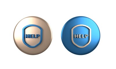 Colorful Shield with text Help icon isolated on white background. Guard sign. Security, safety, protection, privacy concept. Circle button. 3D render illustration