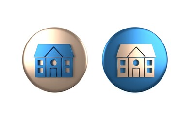 Colorful House icon isolated on white background. Home symbol. Circle button. 3D render illustration
