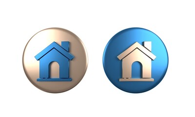 Colorful House icon isolated on white background. Home symbol. Circle button. 3D render illustration