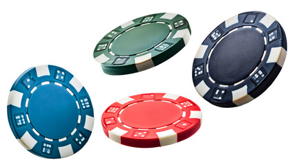 Naklejka premium set of casino chips falling in the air isolated on white 