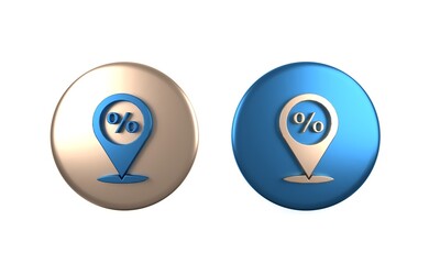 Colorful Location with percent discount icon isolated on white background. Money location icon. Business and investment concept. Circle button. 3D render illustration