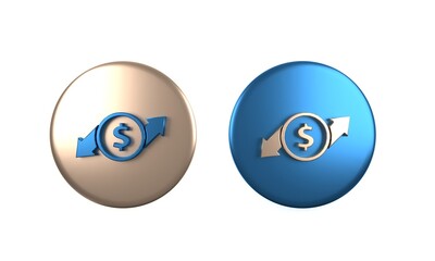 Colorful Financial growth and dollar coin icon isolated on white background. Increasing revenue. Circle button. 3D render illustration