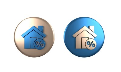 Colorful House with percant discount tag icon isolated on white background. House percentage sign price. Real estate home. Circle button. 3D render illustration