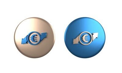 Colorful Financial growth and euro coin icon isolated on white background. Increasing revenue. Circle button. 3D render illustration