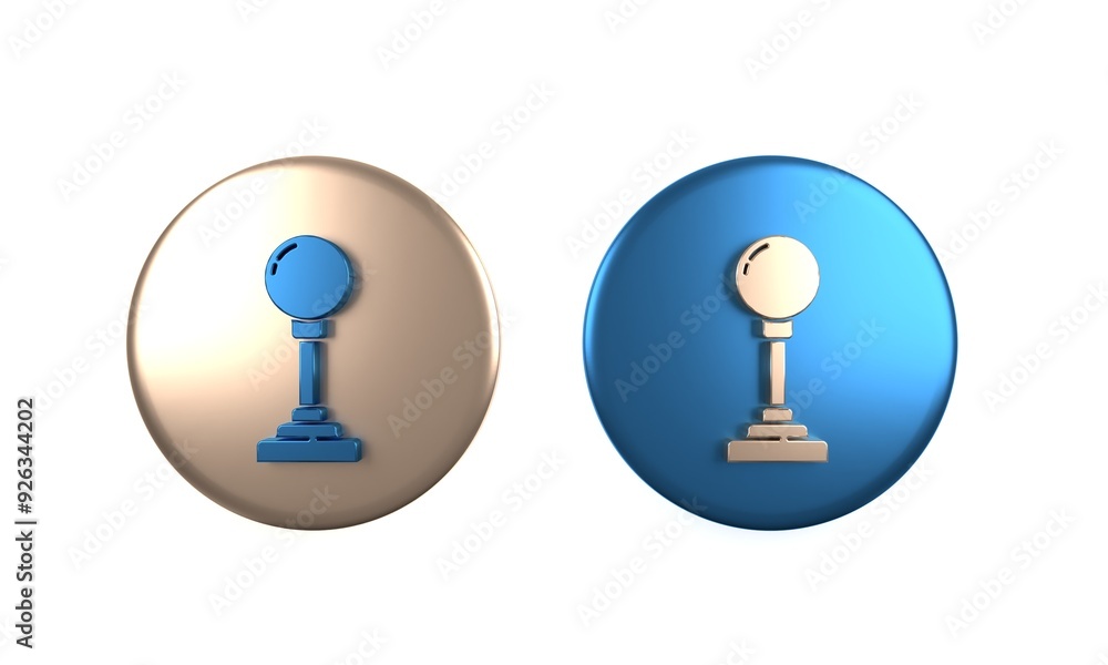 Poster colorful joystick for arcade machine icon isolated on white background. joystick gamepad. circle but